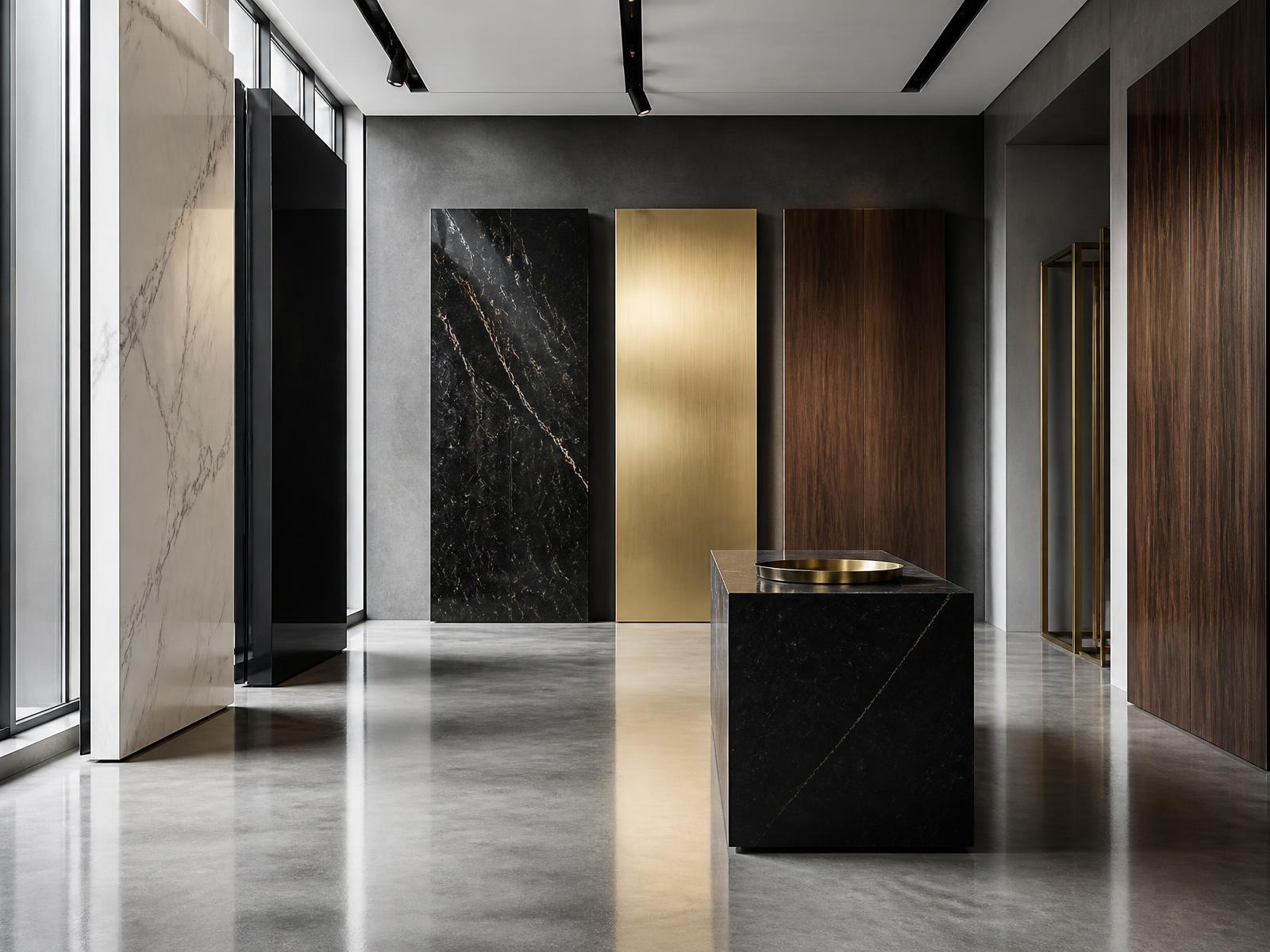 The KR3A showroom in Padenghe sul Garda, full-height finish panels in north light